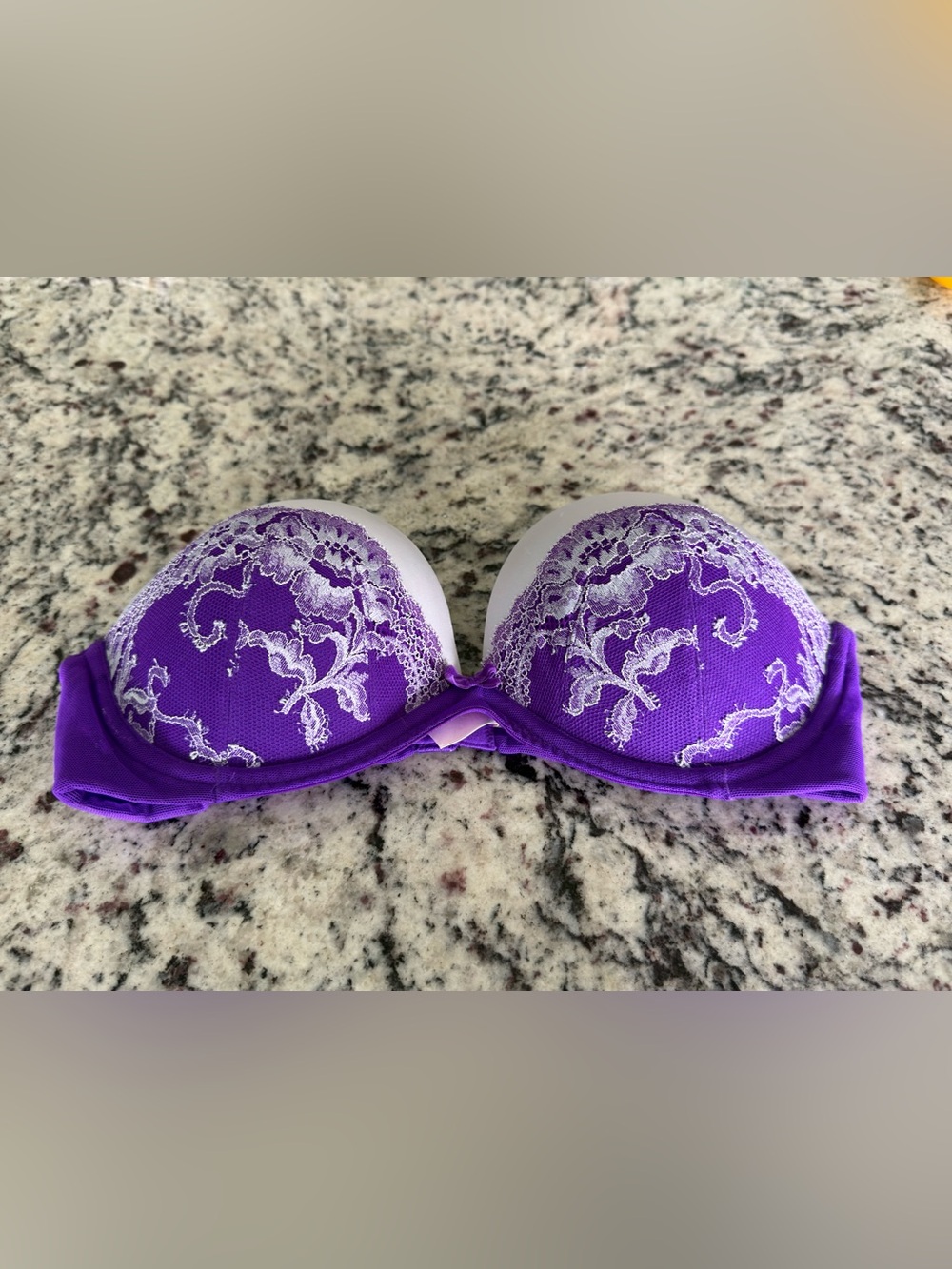 Victoria's Secret Purple Lace Push-Up Bra with White Embroidery size 34C - Picture 2 of 6